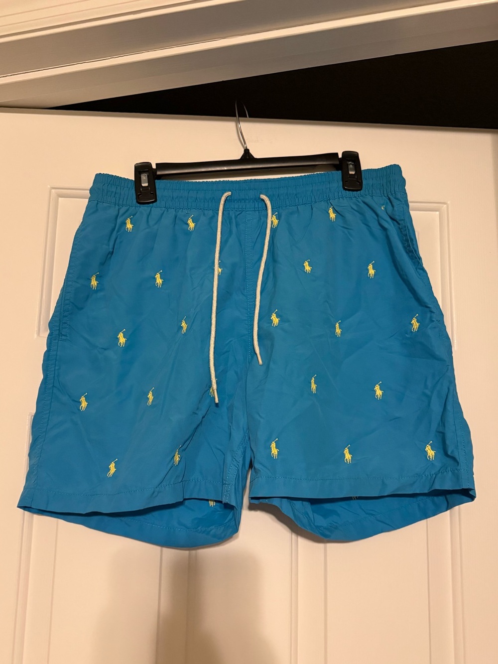 Polo Ralph Lauren Men's Swim Trunks Large Blue Yellow All-Over Pony Logo